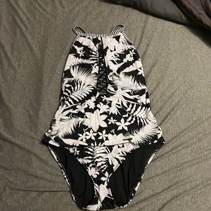 One piece low back high neck bathing suit